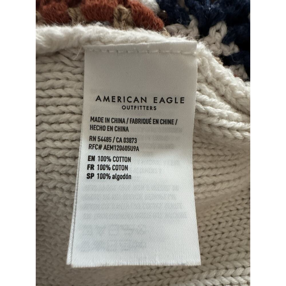 American Eagle Crochet Sweater XS GUC Cream Granny Square Boho Crop Knit - Picture 7 of 8